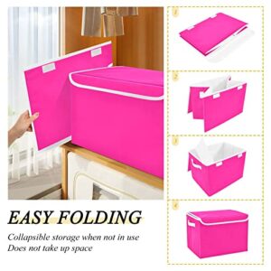 WELLDAY Plain Deep Pink Solid Color Storage Baskets Foldable Cube Storage Bin with Lids and Handle, 16.5x12.6x11.8 In Storage Boxes for Toys, Shelves, Closet, Bedroom, Nursery