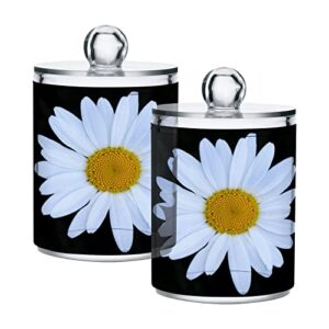 Kigai Summer View Daisy Qtip Dispenser Apothecary Jars Bathroom, 2 Pack of 14 oz - Qtip Holder Storage Canister Clear Plastic Acrylic Jar for Cotton Ball, Cotton Swab, Cotton Round Pads, Floss