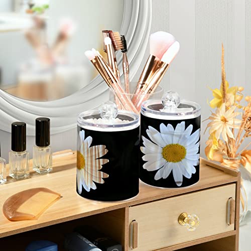 Kigai Summer View Daisy Qtip Dispenser Apothecary Jars Bathroom, 2 Pack of 14 oz - Qtip Holder Storage Canister Clear Plastic Acrylic Jar for Cotton Ball, Cotton Swab, Cotton Round Pads, Floss