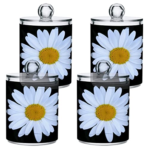 Kigai Summer View Daisy Qtip Dispenser Apothecary Jars Bathroom, 2 Pack of 14 oz - Qtip Holder Storage Canister Clear Plastic Acrylic Jar for Cotton Ball, Cotton Swab, Cotton Round Pads, Floss