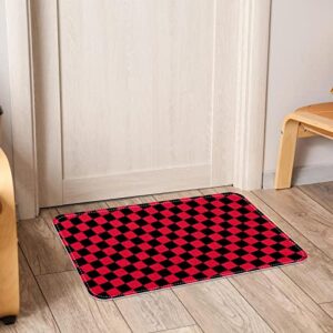 Area Rug with Non Slip Backing Rugs for Living Room, Bedroom, Bathroom, Kitchen, Home Decor, Floor Decoration Carpet Mat, Checkerboard Red Black Modern