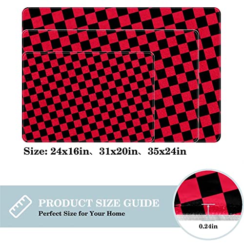 Area Rug with Non Slip Backing Rugs for Living Room, Bedroom, Bathroom, Kitchen, Home Decor, Floor Decoration Carpet Mat, Checkerboard Red Black Modern