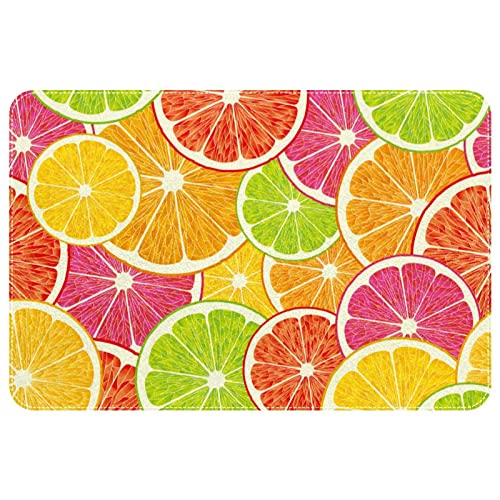 Washable Rug, Indoor or Outdoor Rugs Door Mats Carpet for Front Porch, Kitchen, Farmhouse, Entryway, Lemon Orange Grapefruit Fruit