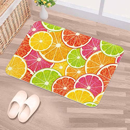 Washable Rug, Indoor or Outdoor Rugs Door Mats Carpet for Front Porch, Kitchen, Farmhouse, Entryway, Lemon Orange Grapefruit Fruit