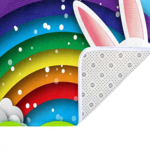 Rugs for Living Room, Bedroom Rug, Hallway Entry Carpet, Easter Bunny Rainbow