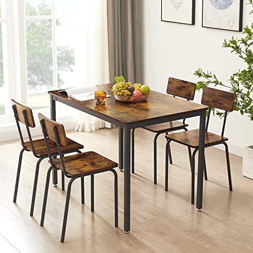 CUANBOZAM Metal and Wood Modern Dining Table Set for 4, Industrial Rectangle Kitchen Table and 4 Chairs for Dining Room Kitchen Dinette Breakfast Nook Small Space, Rustic Brown