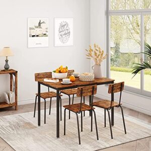 CUANBOZAM Metal and Wood Modern Dining Table Set for 4, Industrial Rectangle Kitchen Table and 4 Chairs for Dining Room Kitchen Dinette Breakfast Nook Small Space, Rustic Brown