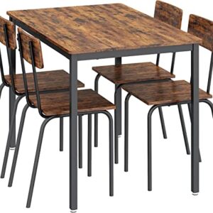 CUANBOZAM Metal and Wood Modern Dining Table Set for 4, Industrial Rectangle Kitchen Table and 4 Chairs for Dining Room Kitchen Dinette Breakfast Nook Small Space, Rustic Brown