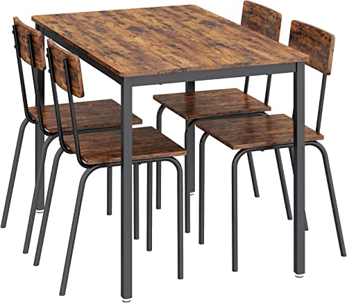 CUANBOZAM Metal and Wood Modern Dining Table Set for 4, Industrial Rectangle Kitchen Table and 4 Chairs for Dining Room Kitchen Dinette Breakfast Nook Small Space, Rustic Brown