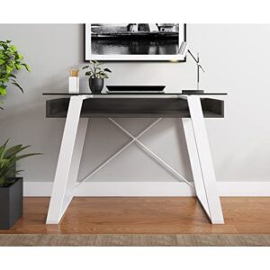 Elle Décor Lara 42"W Writing Desk, Cool Gray/Snow White