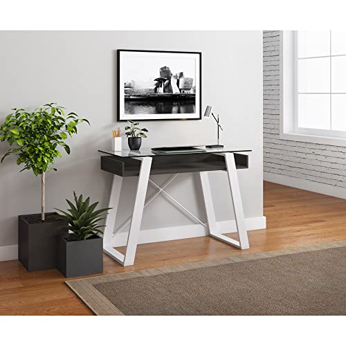 Elle Décor Lara 42"W Writing Desk, Cool Gray/Snow White