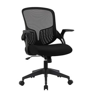 home office chair, ergonomic desk chair adjustable height mesh mid back computer chair with flip up armrests and lumbar support swivel task chair