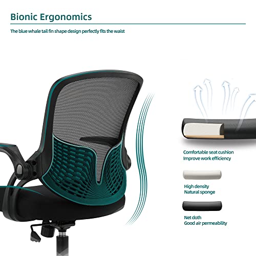 Home Office Chair, Ergonomic Desk Chair Adjustable Height Mesh Mid Back Computer Chair with Flip Up Armrests and Lumbar Support Swivel Task Chair