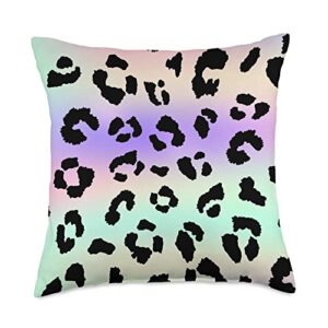 aestheticarts rainbow leopard cheetah print retro preppy aesthetic throw pillow, 18x18, multicolor