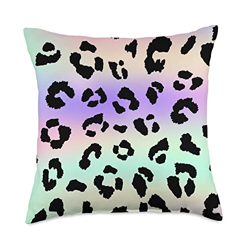 AestheticArts Rainbow Leopard Cheetah Print Retro Preppy Aesthetic Throw Pillow, 18x18, Multicolor