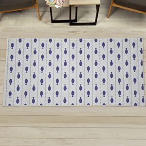 Lunarable Nautical Decorative Rug, Fishes Swimming in The Wavy Lines Sea Shower Marine Modern Graphic Art, Quality Carpet for Bedroom Dorm and Living Room, 2' 2" X 3' 7", Navy Blue