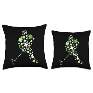 Funny Saint Patricks Day Men Women Kids Gift Store St Patricks Day Hockey Irish Boys Saint Paddy's Shamrock Throw Pillow, 18x18, Multicolor