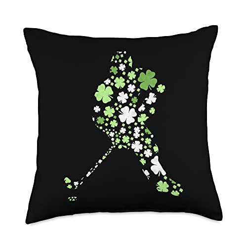 Funny Saint Patricks Day Men Women Kids Gift Store St Patricks Day Hockey Irish Boys Saint Paddy's Shamrock Throw Pillow, 18x18, Multicolor