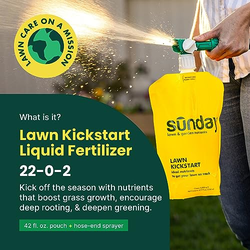 Sunday Lawn Kickstart Fertilizer, 42.3oz for Lawn Improvement - Includes Universal Sprayer Attachment - Covers Up to 5,000 Sq Ft - Easy Application in 15 Minutes or Less - Boost Your Lawn's Health Today!