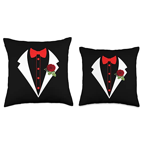 Funny Tuxedo With Red Flower Wedding Gifts. Funny Tuxedo with Red Flower Wedding Fake Tux Bachelor Prom Throw Pillow, 18x18, Multicolor