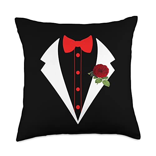 Funny Tuxedo With Red Flower Wedding Gifts. Funny Tuxedo with Red Flower Wedding Fake Tux Bachelor Prom Throw Pillow, 18x18, Multicolor