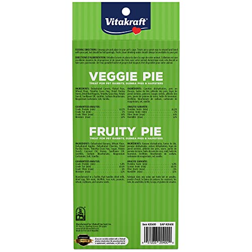 Vitakraft Veggie & Fruity Pie Treat for Pet Rabbits, Guinea Pigs, and Hamsters, 2 Pies,brown,24" x 50"