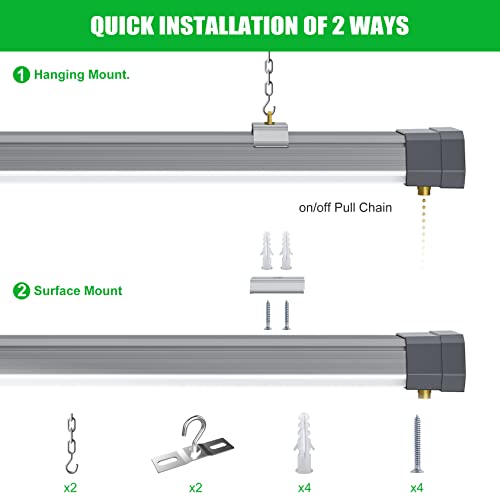 NUOGUAN 100W&120W Linkable LED Shop Light,13000LM Led Utility Shop Lights,5000K Daylight LED Ceiling Lights for Garages Workshops with Plug and ON/Off Pull Chain Hanging & Flush Mount ETL