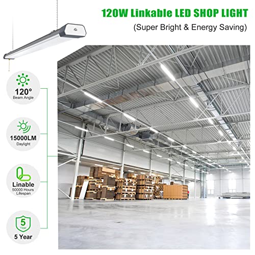 NUOGUAN 100W&120W Linkable LED Shop Light,13000LM Led Utility Shop Lights,5000K Daylight LED Ceiling Lights for Garages Workshops with Plug and ON/Off Pull Chain Hanging & Flush Mount ETL