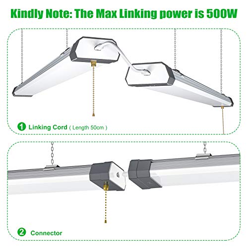 NUOGUAN 100W&120W Linkable LED Shop Light,13000LM Led Utility Shop Lights,5000K Daylight LED Ceiling Lights for Garages Workshops with Plug and ON/Off Pull Chain Hanging & Flush Mount ETL