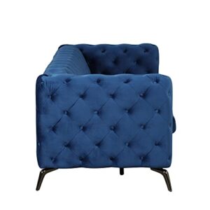 Harper & Bright Designs Three-Seater Sofa, 85.5'' W Blue Velvet Upholstered Sofa Couch with Button Tufted Back and Metal Legs, Modern 3 Seater Sofa Couch for Living Room, Office