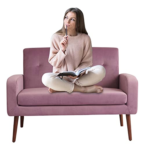 Sepnine 50" Modern Linen/Velvet Fabric Loveseat Sofa,Office Couch for Small Space, Living Room Soft Futon,Small Love Seats Couch for Bedroom (Velvet-DarkPink)