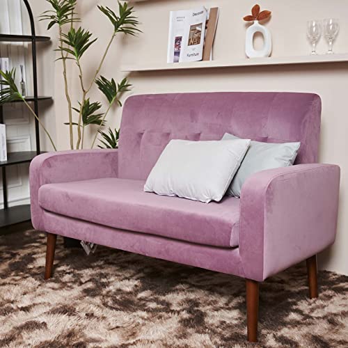 Sepnine 50" Modern Linen/Velvet Fabric Loveseat Sofa,Office Couch for Small Space, Living Room Soft Futon,Small Love Seats Couch for Bedroom (Velvet-DarkPink)