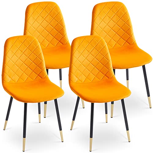 pouseayar Dining Chairs Set of 4, Tufted Accent Velvet Chairs with Gold Metal Legs Modern Dining Chairs for Living Room, Bedroom, Kitchen, Guest Room (Table Not Included) - Orange