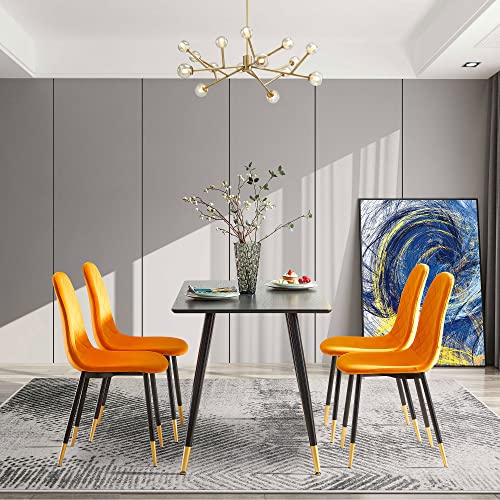 pouseayar Dining Chairs Set of 4, Tufted Accent Velvet Chairs with Gold Metal Legs Modern Dining Chairs for Living Room, Bedroom, Kitchen, Guest Room (Table Not Included) - Orange