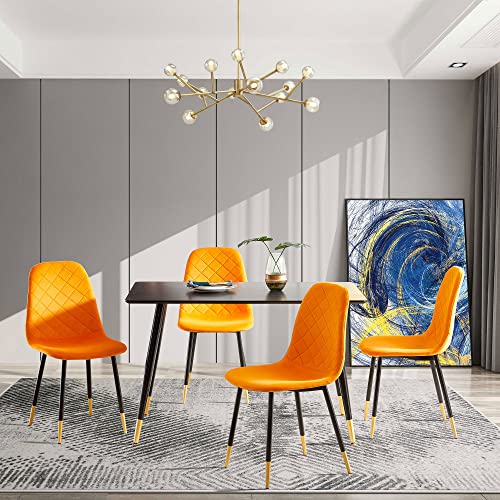 pouseayar Dining Chairs Set of 4, Tufted Accent Velvet Chairs with Gold Metal Legs Modern Dining Chairs for Living Room, Bedroom, Kitchen, Guest Room (Table Not Included) - Orange