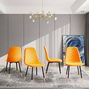 pouseayar Dining Chairs Set of 4, Tufted Accent Velvet Chairs with Gold Metal Legs Modern Dining Chairs for Living Room, Bedroom, Kitchen, Guest Room (Table Not Included) - Orange