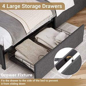 ADORNEVE LED Bed Frame Full Size with Storage Headboard and Outlets, Metal Platform Bed Full with 4 Storage Drawers and RGB LED Lights Headboard, No Box Spring Needed, Noise-Free,Dark Grey