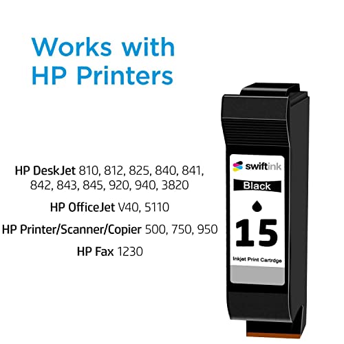 Swift Ink Remanufactured for HP 15 Ink Cartridge Replacement (HP C6615DN)
