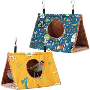 2 pcs winter bird nest house, hanging hammock, plush fluffy shed hut, soft fleece sleeping bird bed for birds parrot parakeet cockatiels budgies hideaway tent accessories toys, 9.8 x 5.5 x 5.9 inch