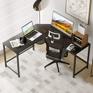 tinytimes 54.3" l-shaped computer desk, corner desk, computer desk, for home office writing study workstation industrial style pc laptop table gaming desk save space easy assembly -black