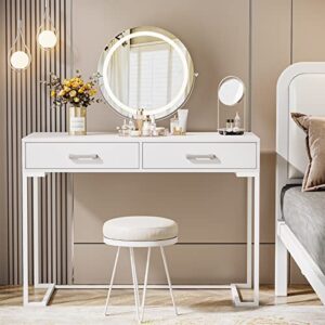 tribesigns vanity desk with 2 drawers, white small makeup vanity, modern vanity table dressing desk for women girls gifts (without mirror),39" w
