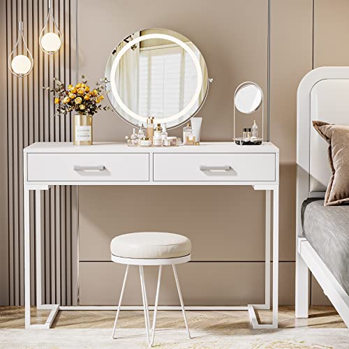 Tribesigns Vanity Desk with 2 Drawers, White Small Makeup Vanity, Modern Vanity Table Dressing Desk for Women Girls Gifts (Without Mirror),39" W