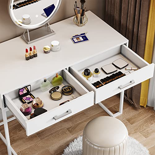 Tribesigns Vanity Desk with 2 Drawers, White Small Makeup Vanity, Modern Vanity Table Dressing Desk for Women Girls Gifts (Without Mirror),39" W
