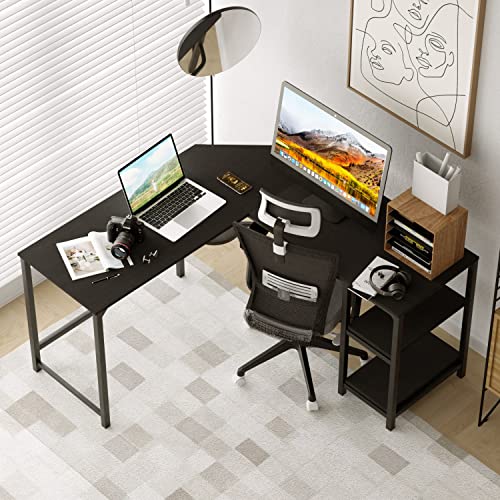 TinyTimes 54.3" L-Shaped Computer Desk, Corner Desk, Computer Desk, for Home Office Writing Study Workstation Industrial Style PC Laptop Table Gaming Desk Save Space Easy Assembly -Black