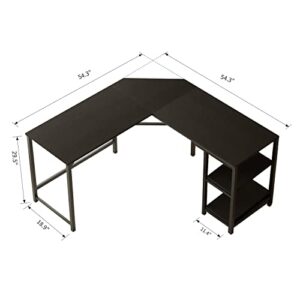 TinyTimes 54.3" L-Shaped Computer Desk, Corner Desk, Computer Desk, for Home Office Writing Study Workstation Industrial Style PC Laptop Table Gaming Desk Save Space Easy Assembly -Black