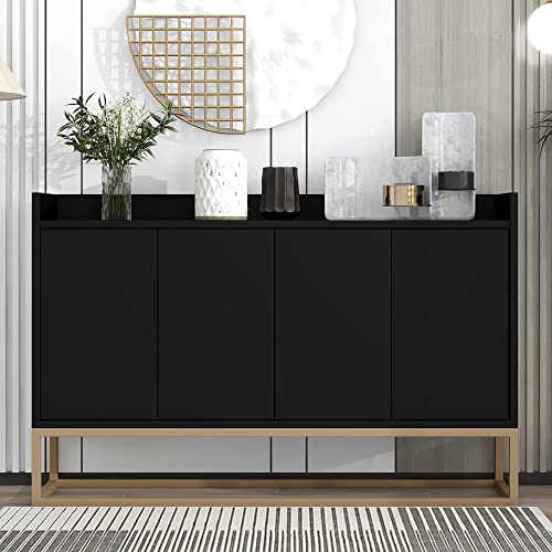 Modern Sideboard, Wooden Buffet Cabinet with Metal Base and Large Storage Space, Buffet Server Console Table Floor Cabinet for Dining Room, Entryway (Black #b)