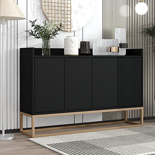 Modern Sideboard, Wooden Buffet Cabinet with Metal Base and Large Storage Space, Buffet Server Console Table Floor Cabinet for Dining Room, Entryway (Black #b)