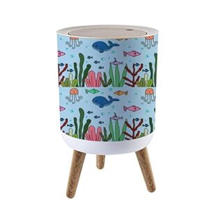 lgcznwdfhtz small trash can with lid for bathroom kitchen office diaper seamless sea cute sea creatures seamless bedroom garbage trash bin dog proof waste basket cute decorative
