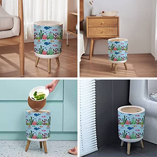 LGCZNWDFHTZ Small Trash Can with Lid for Bathroom Kitchen Office Diaper Seamless sea Cute sea Creatures Seamless Bedroom Garbage Trash Bin Dog Proof Waste Basket Cute Decorative