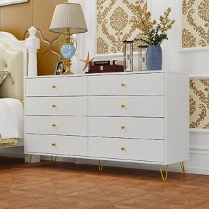 famapy chest of drawers 8-drawer dresser, wide storage, metal handles and legs, wood dresser for bedroom white (55.1”w x 15.7”d x 31.5”h)